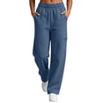 thumbnail image 3 of Trousers Pants For Women Fashion Women Casual High Waist Loose Pocket Straight Solid Long Pants Navy L, 3 of 9