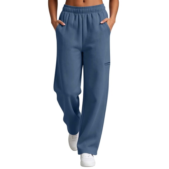 Fleece Wide Leg Sweatpants for Women Ghalytn Elastic Waist Pants - Loose Straight Trousers with Zipper Side Pocket