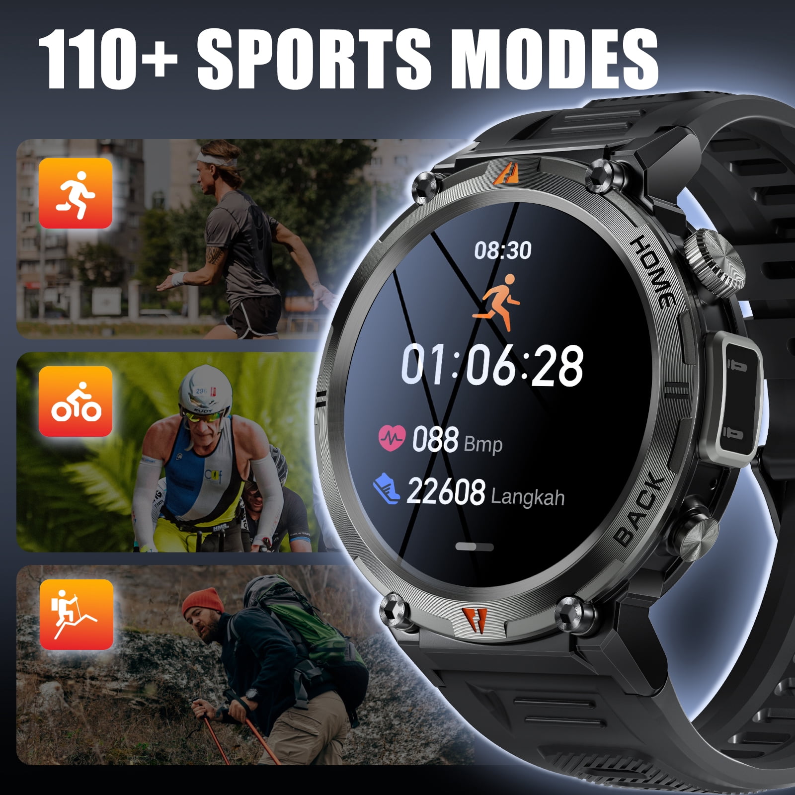 XAXRE Smart Watch with Flashlight for Men, 1.45 inches Screen Bluetooth Watch, Outdoor Men’s Watch for Android and iPhone