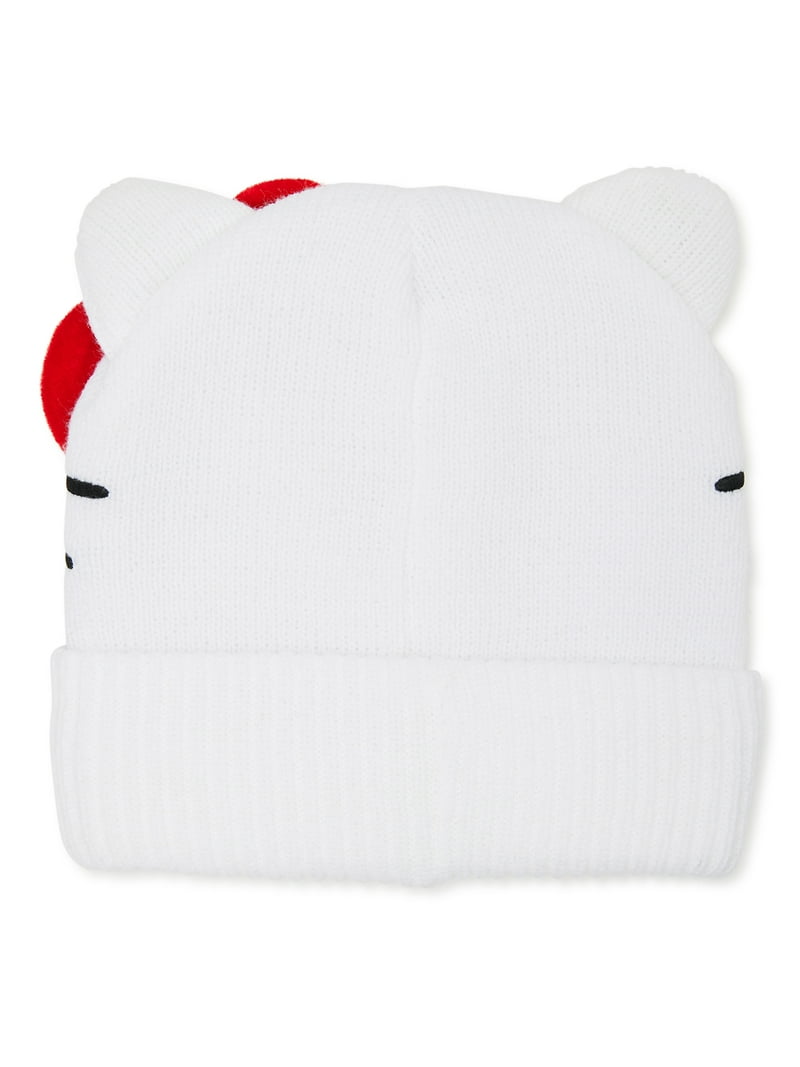 Hello Kitty Rib Knit Beanie, White, 100% Acrylic, Embroidered Face