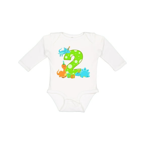 Inktastic Dinosaur party-Second Birthday Boys or Girls Long Sleeve Baby Bodysuit