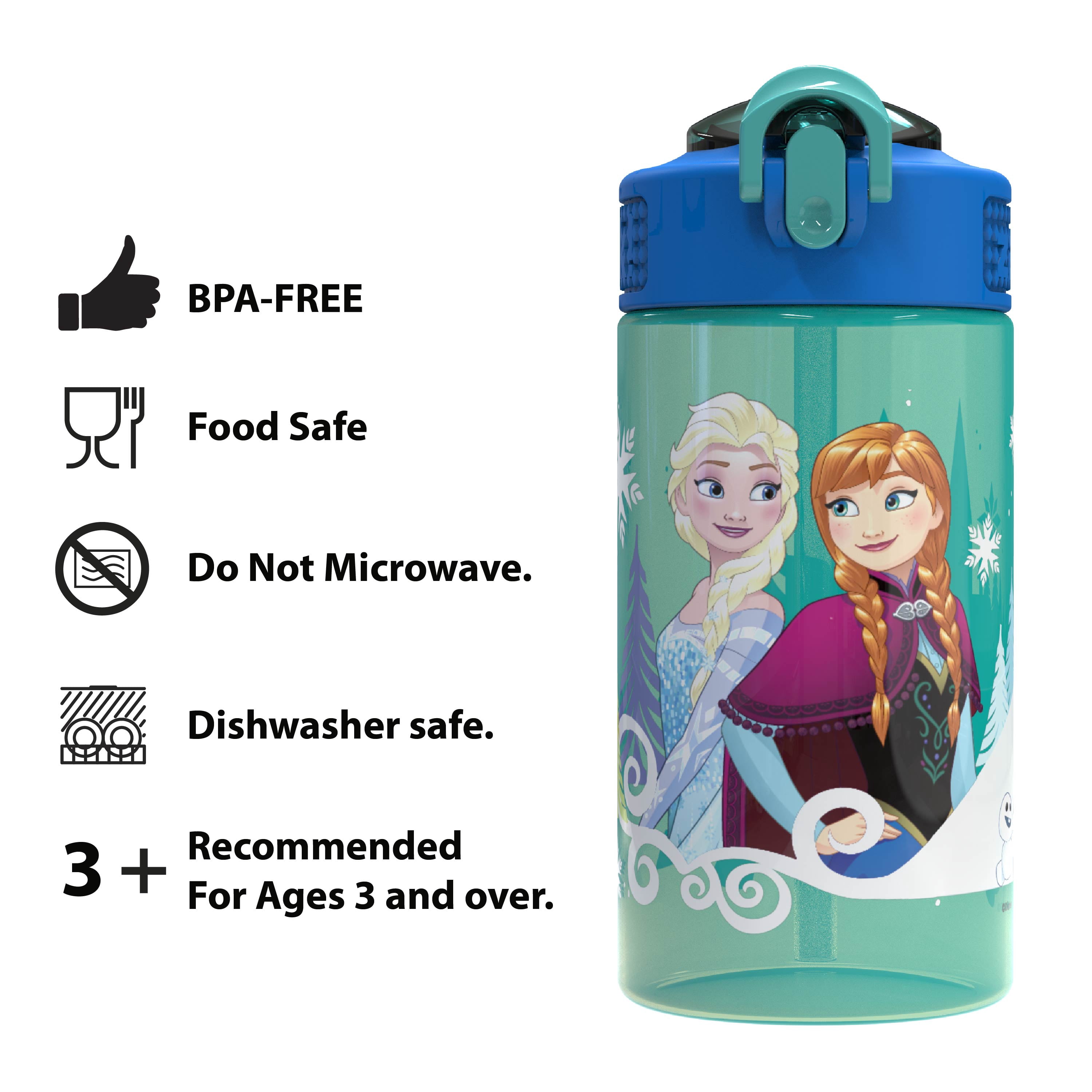 Zak Designs Good to Go! 16 oz Green and Blue Plastic Water Bottle with Straw and Flip-Top Lid
