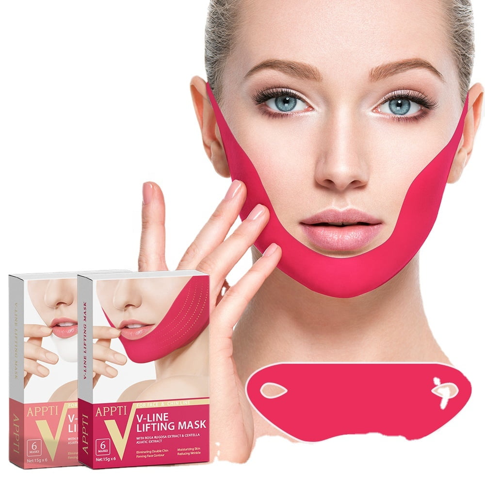 APPTI 5 Pcs Rosa Rugosa V-Line Lifting Bandage Mask Face Slimmer Face  Lifting Mask Chin Up Patch Chin Strap for Double Chin for Women Double Chin  Reducer V-Line Shaping Chin Mask Cheek