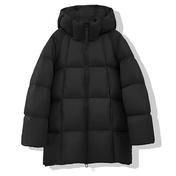 UPPADA Mid Length Puffer Coats for Women Winter Cropped Jacket Coats Warm Quilted Jacket Outerwear Coats with Pockets,Lightweight Warm Winter Jacket Women Black,L