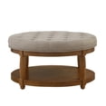 thumbnail image 6 of GZXS 32.5" Round 2-Tier Ottoman Coffee Table, Linen Upholstered Ottoman Center Table with Button Tufted Top, Open Storage Shelf and Solid Wood Legs, Easy Assembly, 6 of 8