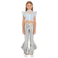 thumbnail image 2 of Eandarui Girls Jazz Hip Hop 2-Piece Set Ruffle Rhinestones Cami Top with Shiny Metallic Flared Pants Dance Performance Outfit Silver 14, 2 of 7