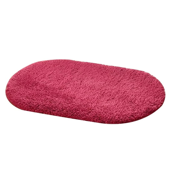 Farfi Solid Color Fluffy Non-Slip Water Absorption Bathroom Bedroom Mat Pad Carpet Rug (Wine Red,Oval,30*50cm)