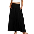 thumbnail image 3 of Hesxuno Women's Tiered Maxi Skirt High Waist Flowy Skirts with Pockets Casual Solid Color Long Skirts Summer Boho Vacation Holiday Skirts Black S, 3 of 7