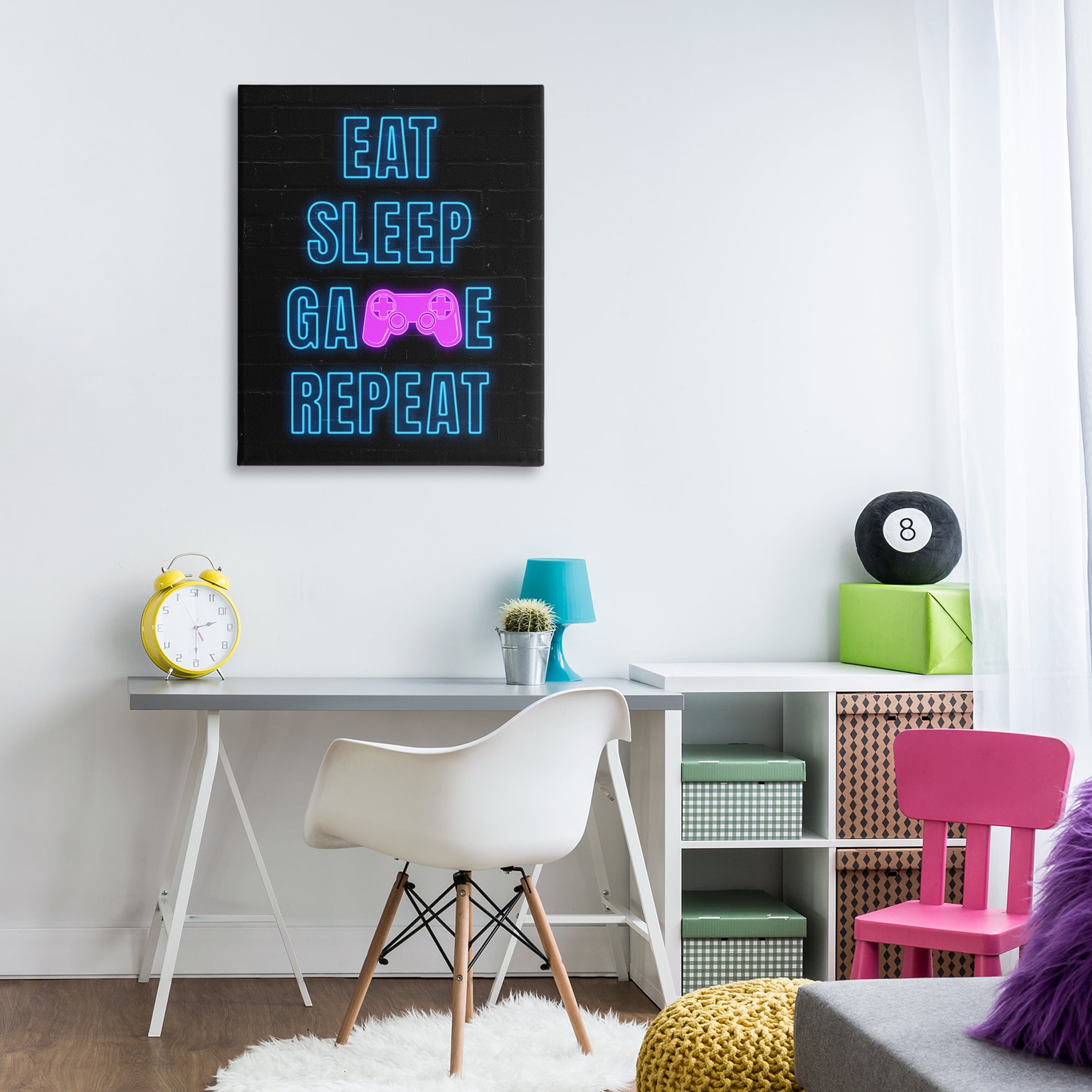 Stupell Industries Neon Gamer Lifestyle Typography Painting Gallery Wrapped Canvas Art Print Wall Art, 30 x 40