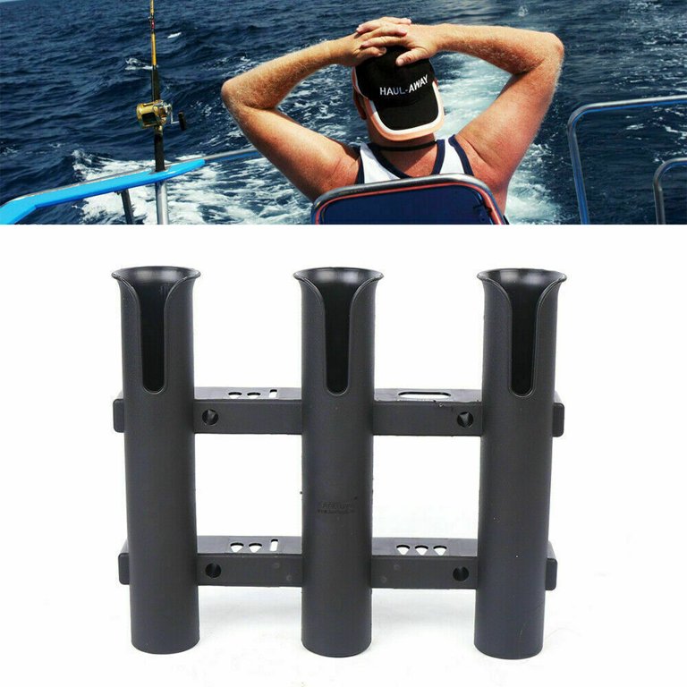 Large Triple Boat Fishing Rod Holder Holds 3 Rods Vertical Mount Rack Black  