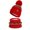 Red, variant on Three-piece set of winter hats, neck scarf, gloves, outdoor cold-proof and warm pullover hat with velvet ear protection knitted woolen hat for women