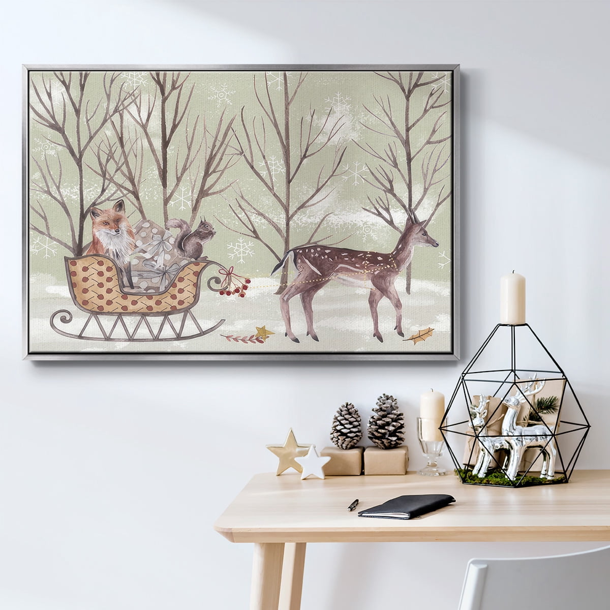 Christmas Time I - Framed Gallery Wrapped Holiday Canvas - 27 x 41 - Silver Frame