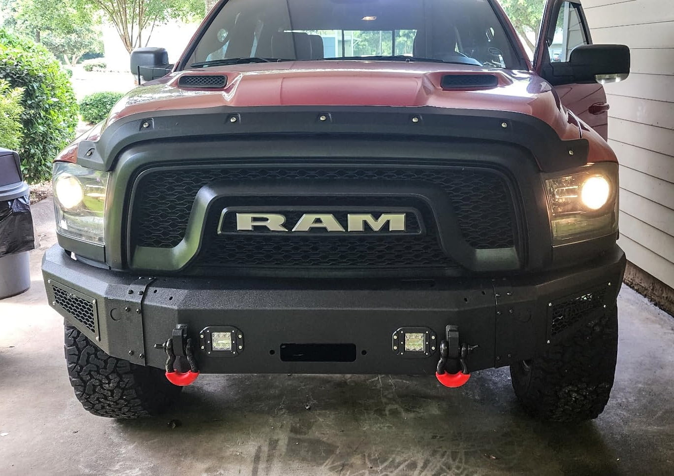 Vijay Compatible with 2015-2016-2017-2018 RAM 1500 Rebel Front Bumper Textured Black Steel with Light and D-ring