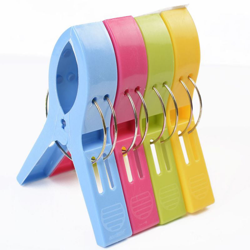 4Pcs New Large Bright Colour Plastic Beach Towel Pegs Clips to Sunbed Windproof 