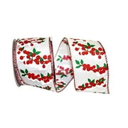 Wire Edged Holly Berry Snow Branch White and Red Christmas Ribbon 2 1/2" 10 Yards …