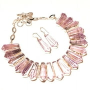 Pink Kunzite Pencil Shape Gemstone Ethnic Wedding Gift Necklace+Earrings Jewelry