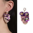 thumbnail image 2 of Halloween Skull Earrings with Zirconia and Glitter Flower Accent Fashion Trendy Studs Adornment for Costume Parties, 2 of 5