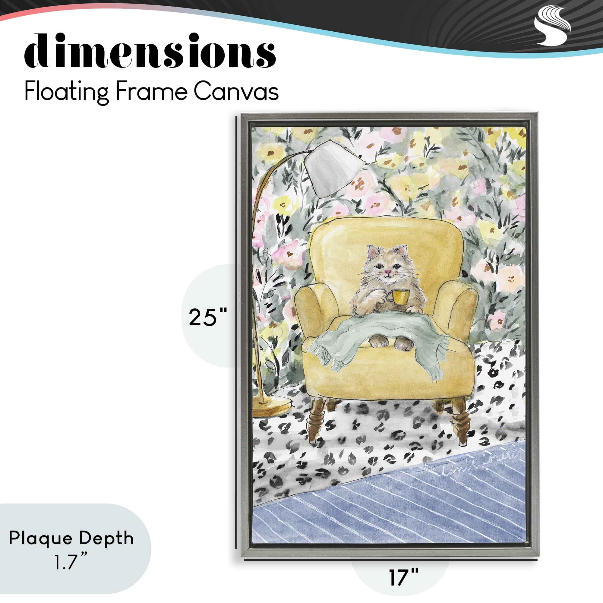 Stupell Industries Cozy Cat Relaxing Gray Framed Floater Canvas Wall Art, design by Lanie Loreth