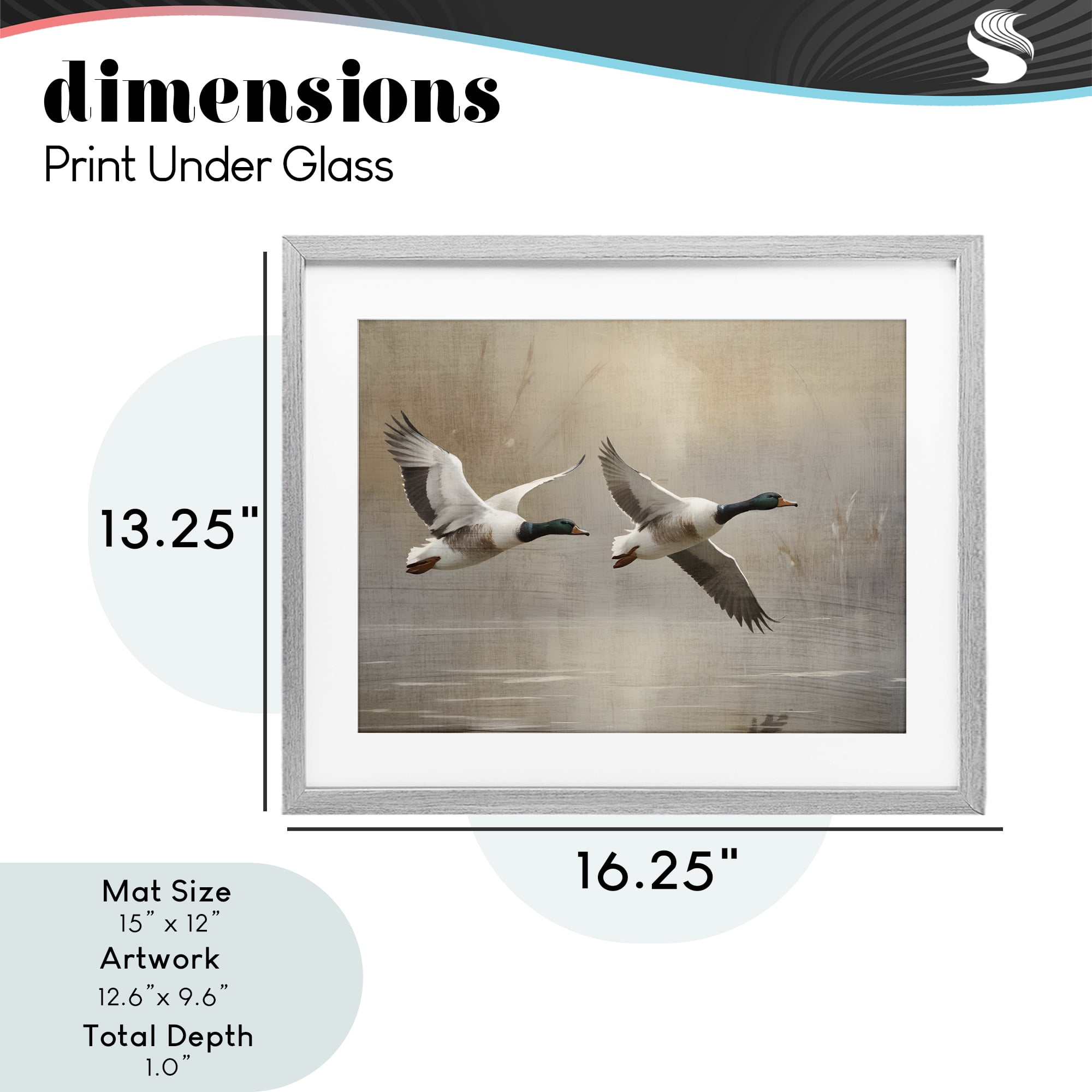 Stupell Industries Mallard Ducks over Pond Gray Framed Print Under Glass, design by Susan Arnot