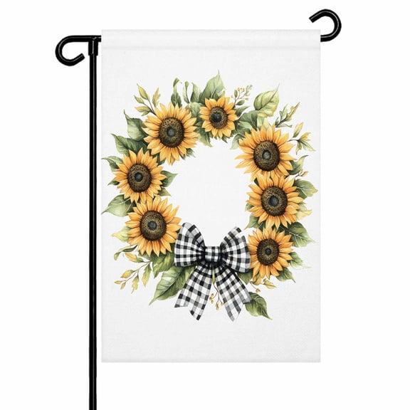 Retro Sunflower Garden Flags for Outside Rustic Farmhouse Plaid Bow Double Sided Yard Flags Outdoor House Decoration, Small 12X18 Inch,