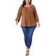 thumbnail image 2 of Blusas de mujer de talla grande Agnes Orinda, con mangas largas, panel de ganchillo, diseño calado, plisadas y casuales, 1X marrón, 2 of 5