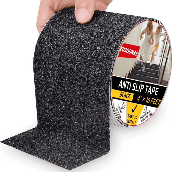 Ludolm 4in x 16ft Heavy Duty Anti Slip Tape Non-Slip Grip Tape Strong Traction Friction Abrasive AdhesiveSafety for Stairs Steps Skateboards Outdoor/Indoor, Black