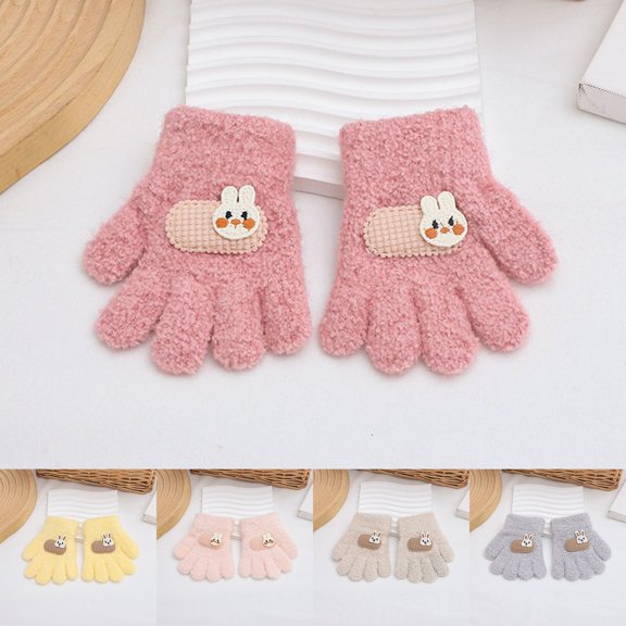 LRen Kids Cute Knit Warm Gloves,Winter Soft Thermal Full Finger Gloves Elastic Cuff for Outdoor Cold Weather Hand Warmers