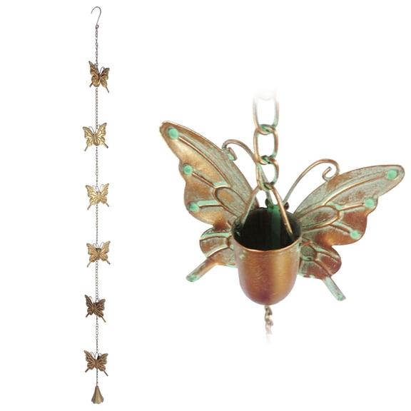 Alpine Corporation 55"H Metal Hanging Butterfly Chain Garden Rain Catcher