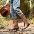 thumbnail image 3 of Men's Classic Embroidered Western Cowboy Boots – Vintage Distressed Mid-Calf Riding Boots with Pointed Toe Black/Brown, 3 of 6
