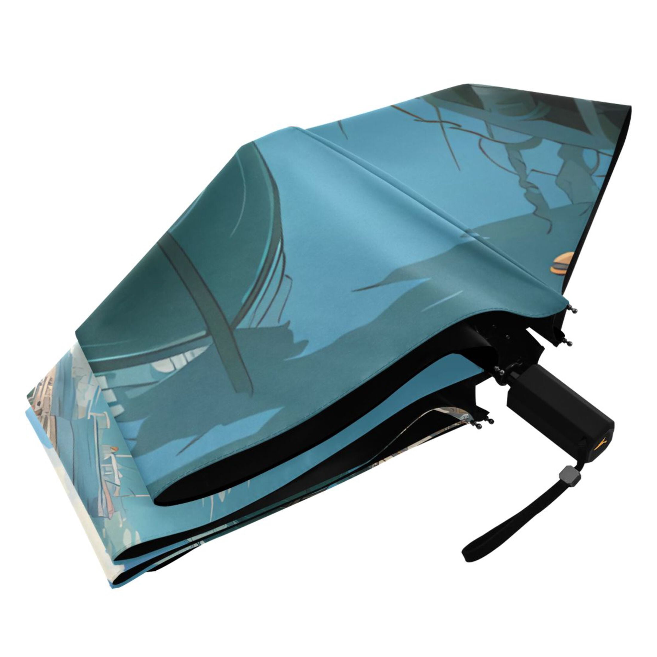 Sailing Boats Docked in Town Compact Sun Umbrella Windproof Travel Umbrellas for Rain Strong Portable UV Protection