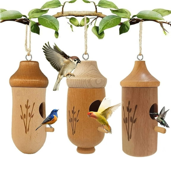 3Pcs Natural Wood Hummingbird House,Hummingbird Houses on clearance for Outside Hanging Hummingbird Nest for Nesting
