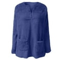 thumbnail image 5 of RQYYD Fluffy Fleece Pullover Tops for Women Fuzzy Sherpa Jumper Sweatshirt Winter Ladies Warm Basic Shirt Tops with Pocket, 5 of 5
