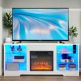 thumbnail image 5 of MDQMD Wooden TV Stand with Fireplace,Lighted Console Table with Power Outlet,Entertainment Centre Table with 4 Adjustable Glass Shelves for Living Room,White, 5 of 10