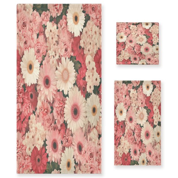 BZSMCE 3piece Bath Towel Sets Hand Bath Towels Fashion Pink White Flowers Printed Towel Sets