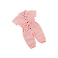thumbnail image 2 of Kiapeise Girls´ Jumpsuit Work Clothes One Piece Toddler Standing Collar Pocket Short Sleeve Romper for Children, 2 of 7