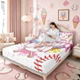 thumbnail image 3 of Meiyoeat Ice Cream Baseball Letter M Full Size Sheets 4-Piece for Girls Teens, Cute Monogram Bed Sheets, Pink White Red, 3 of 6