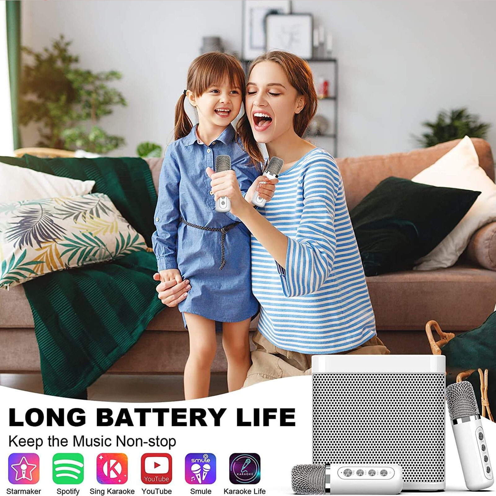 Karaoke Machine with 2 Wireless Microphones for Adults, Portable Mini KTV Speaker Set, Bluetooth Speaker Singing Machine with Echo/Vocal Cut- Supports TF/AUX-in,Home Party Birthday