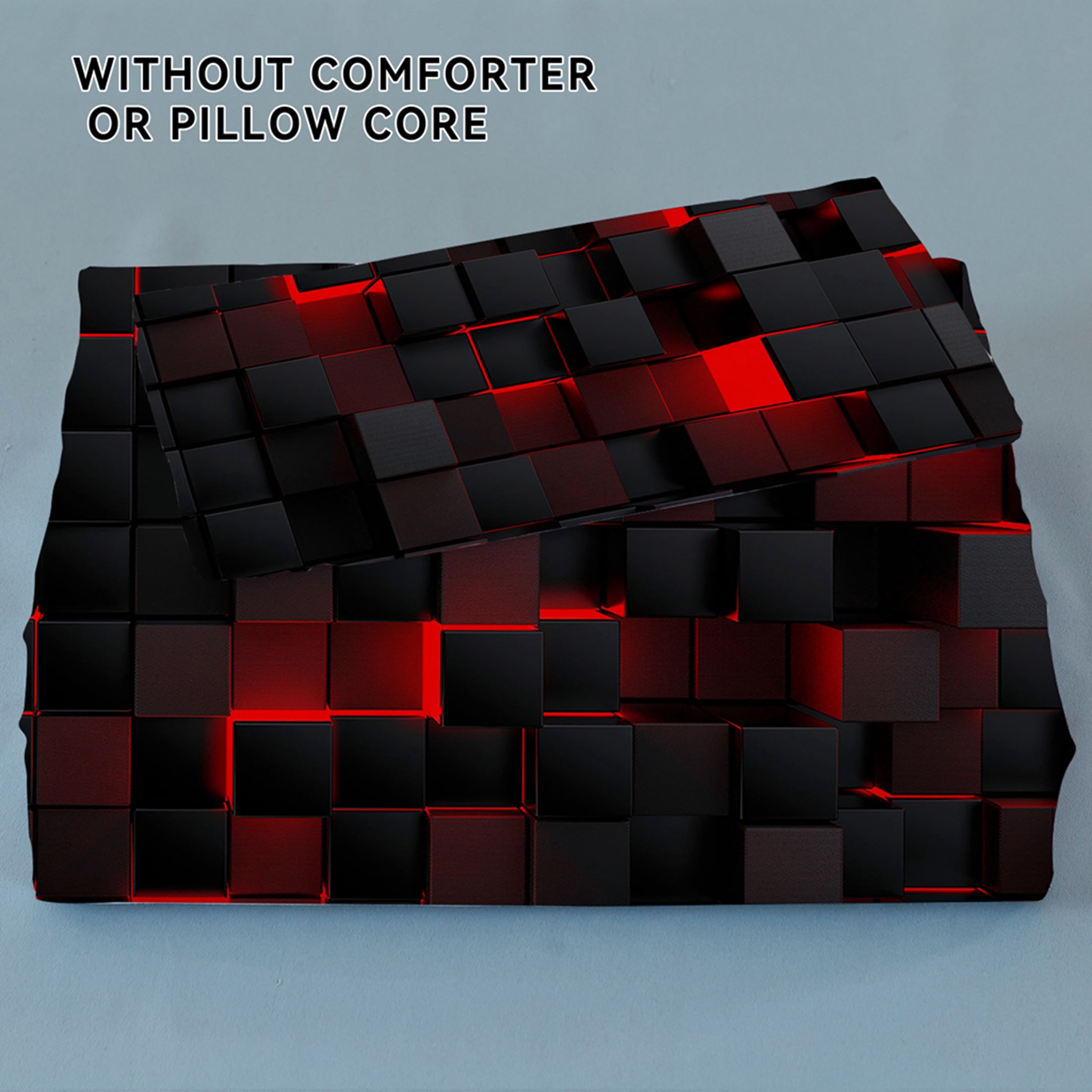 Orylavena Red Black 3D Block Microfiber Duvet Cover Set, Black Back, Twin/Full/Queen/King