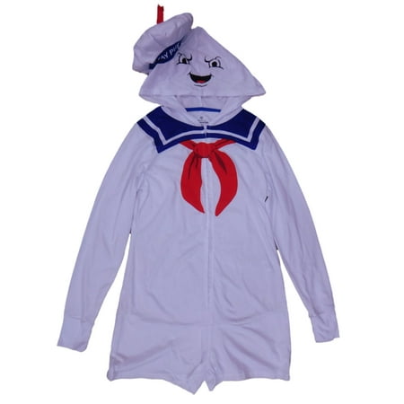 Ghostbusters Junior Womens Stay Puft Halloween Costume Jumpsuit Hooded Romper