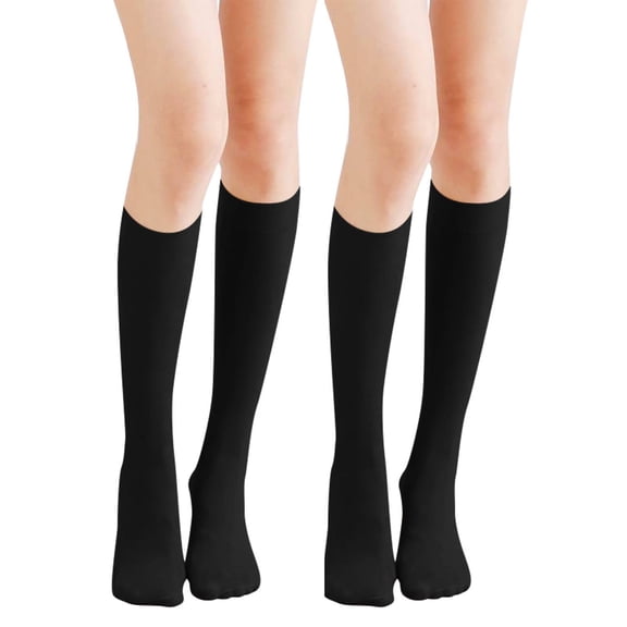 Knee High Socks for Women Soft Breathable Tube Socks Athletic Long High Stockings Black 2PCS