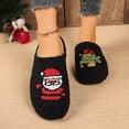 thumbnail image 2 of Christmas Fuzzy Slippers for Women Cute Santa Xmas Tree Print Funny Matching House Slipper Memory Foam Slip on Winter Shoes Black 6, 2 of 7