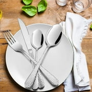 Vesteel Hammered Silverware Set, 40-Piece Stainless Steel Flatware Cutlery Set for 8, Includes Knives, Forks, Spoons, Mirror Polished & Dishwasher Safe