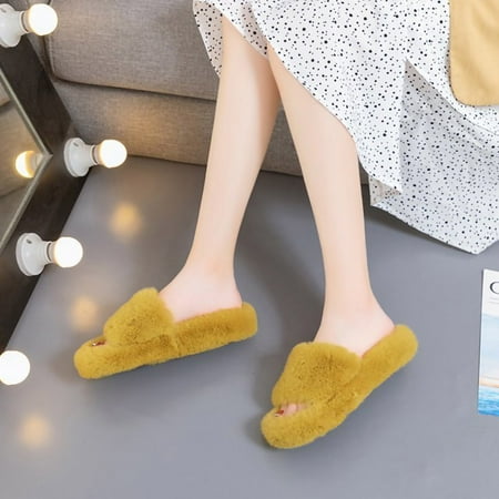 

Gzztg Slippers for Women Autumn And Winter Female Ins Plus Velvet Lazy People Outside Wearing Slippers