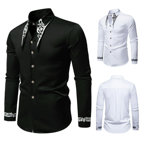 JURANMO Men's Dress Shirts Long Sleeve Button Down Shirt Gold Print Luxury Shirts 2024 Trendy Fall Shirts Deals of the Day White L