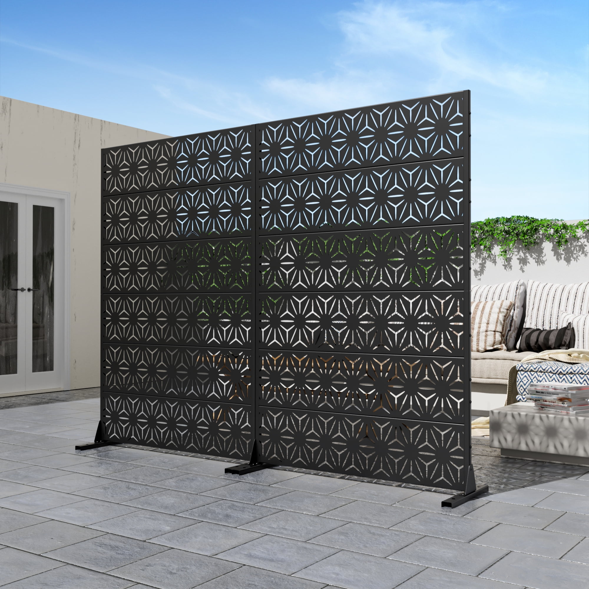 MAYEERTY Laser-Cut Steel Room Divider, Modern Privacy Partition for Living Space,Sun,Black