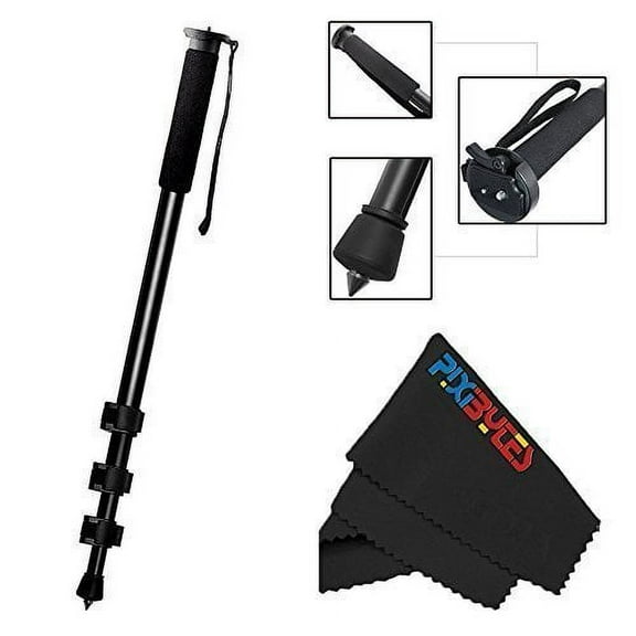 Professional 72" Monopod for all Canon Sony, Nikon, Samsung, Panasonic, Olympus, Kodak, Fuji, Cameras And Camcorders   PixiBytes Exclusive Microfiber Cleaning Cloth