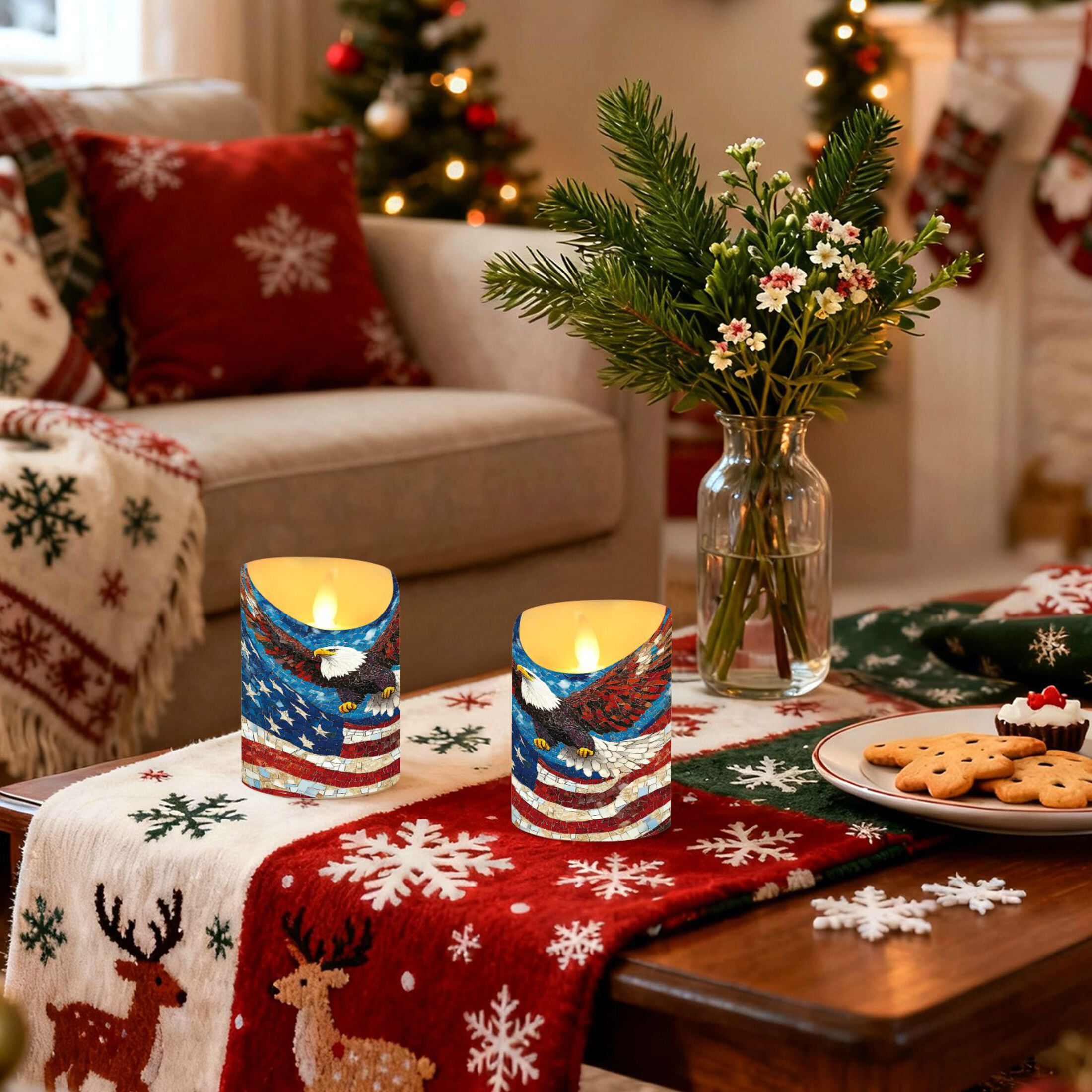 Wobogo American Flag Bald Eagle Flameless Candles with Remote Battery Operated Flickering LED Candles with Timer 2/4/6/8H Medium Size