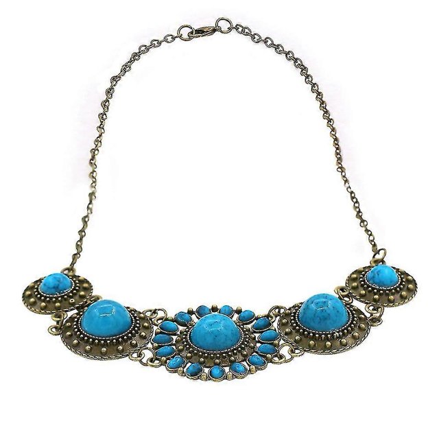 Collar con colgante de turquesa azul redondo estilo bohemio vintage para mujer de Farfi