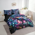 thumbnail image 3 of Manfei Colorful Dino Bedding Comforter Set 7 Pieces for Kids Boys, Anime World Queen Bedding Sets, Cartoon Wildlife Queen Sheet Sets, Luxury Bedroom Decor, 3 of 8