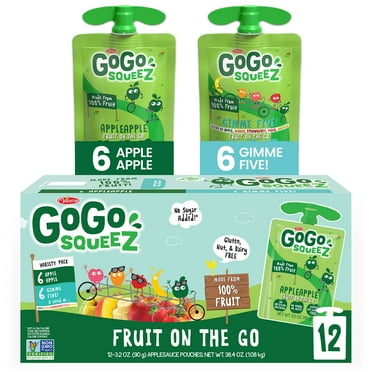 GoGo squeeZ Applesauce and Fruit Puree, Apple Apple and Gimme Five! Snack Pouches Variety Pack, 3.2 oz, 12 Pack
